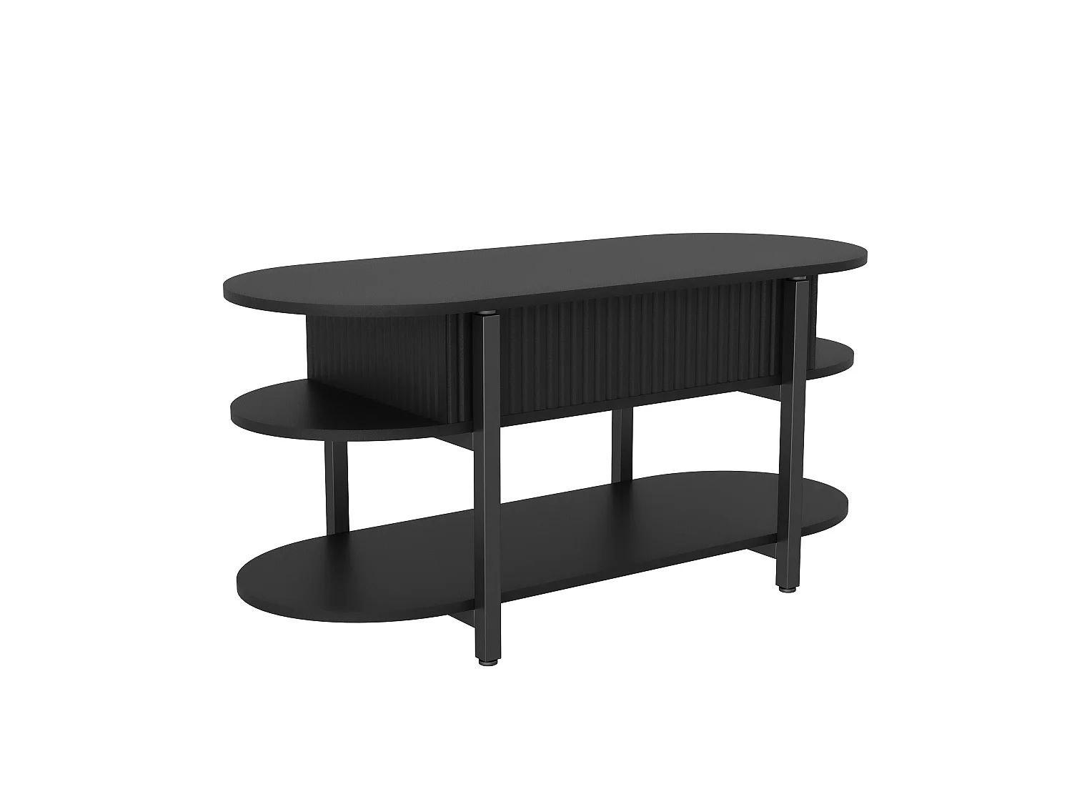 Table basse relevable 106x45x50 cm avec rangement caché et étagères, plateau lift-up à vérins à gaz, salon moderne, noir