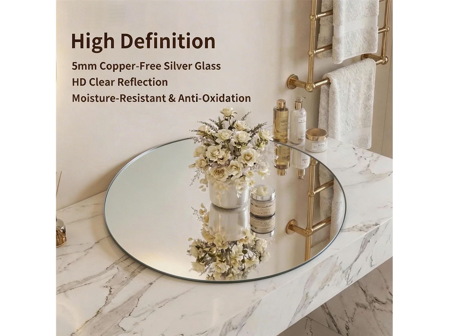 Miroir LED rond 70 cm salle de bain, rétroéclairage, anti-buée, 3 couleurs, variateur sans paliers, mémoire, toucher – miroir argenté 5 mm