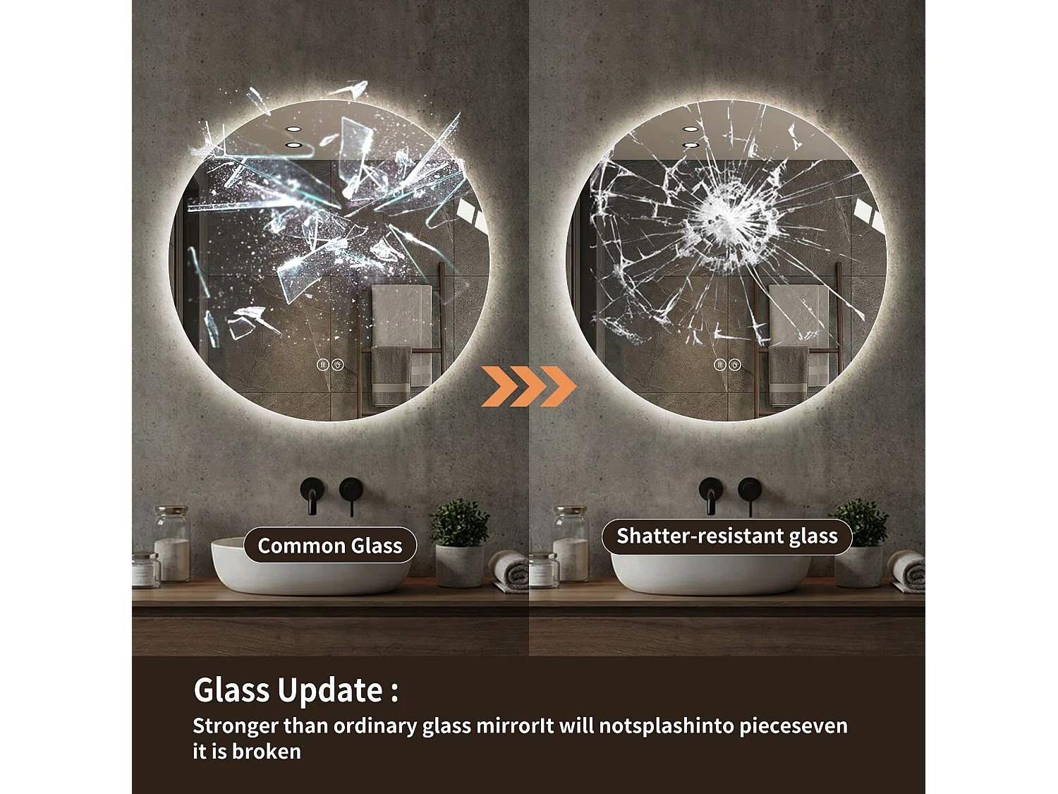 Miroir LED rond 70 cm salle de bain, rétroéclairage, anti-buée, 3 couleurs, variateur sans paliers, mémoire, toucher – miroir argenté 5 mm