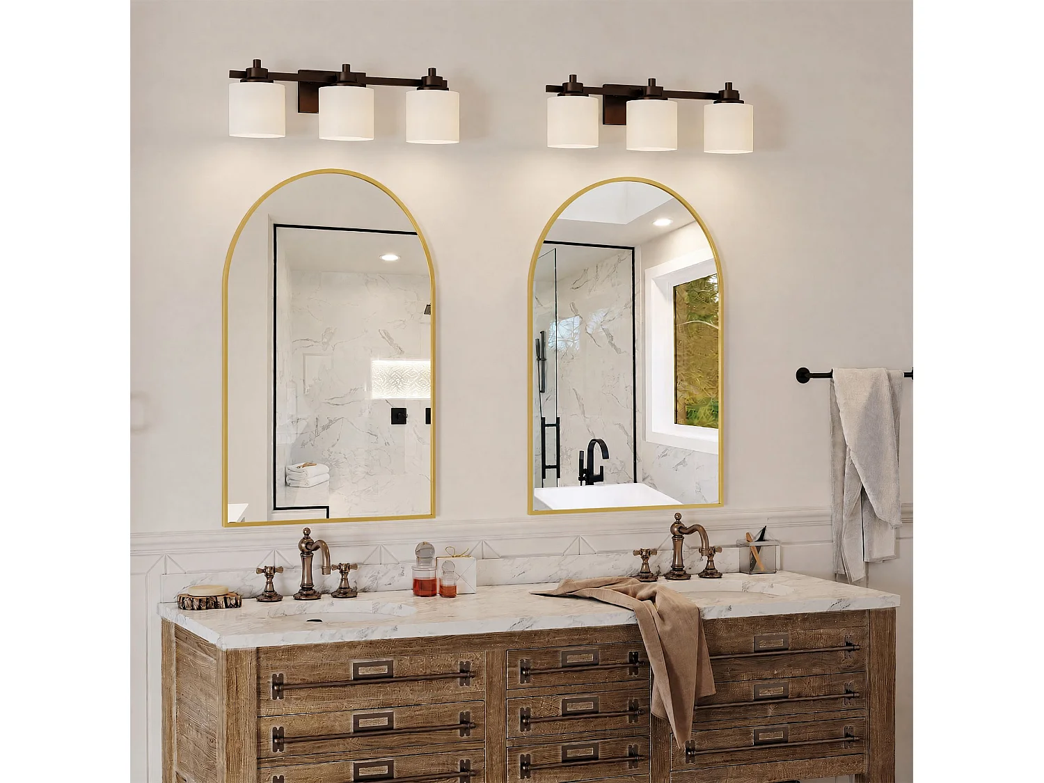 Miroir mural arqué 90x61 cm en verre trempé avec cadre aluminium, miroir design moderne  Doré chambre salle de bain