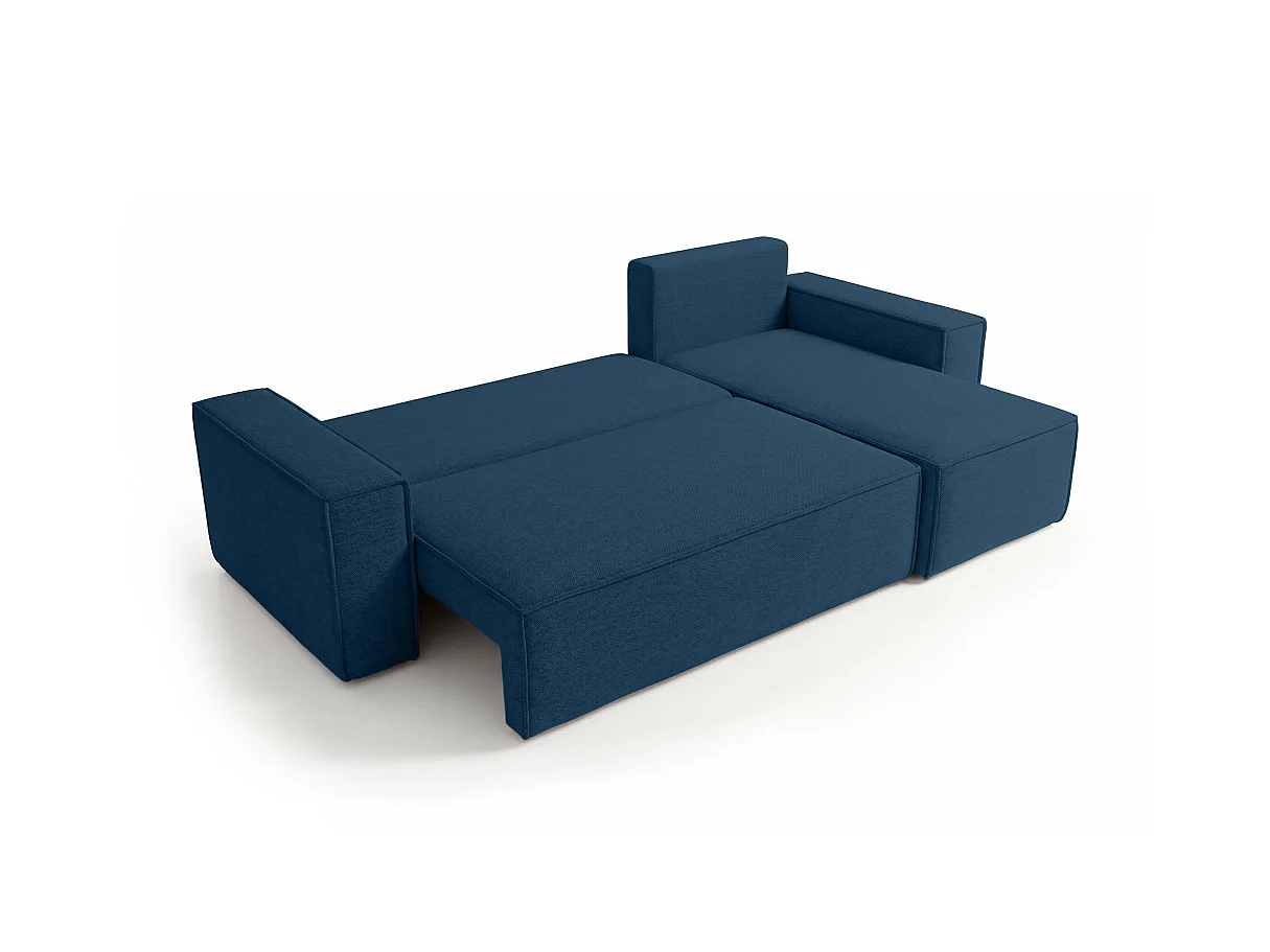 Canapé d'angle FARAH convertible réversible avec rangement en tissu - Bleu foncé