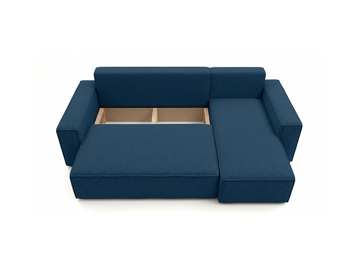 Canapé d'angle FARAH convertible réversible avec rangement en tissu - Bleu foncé