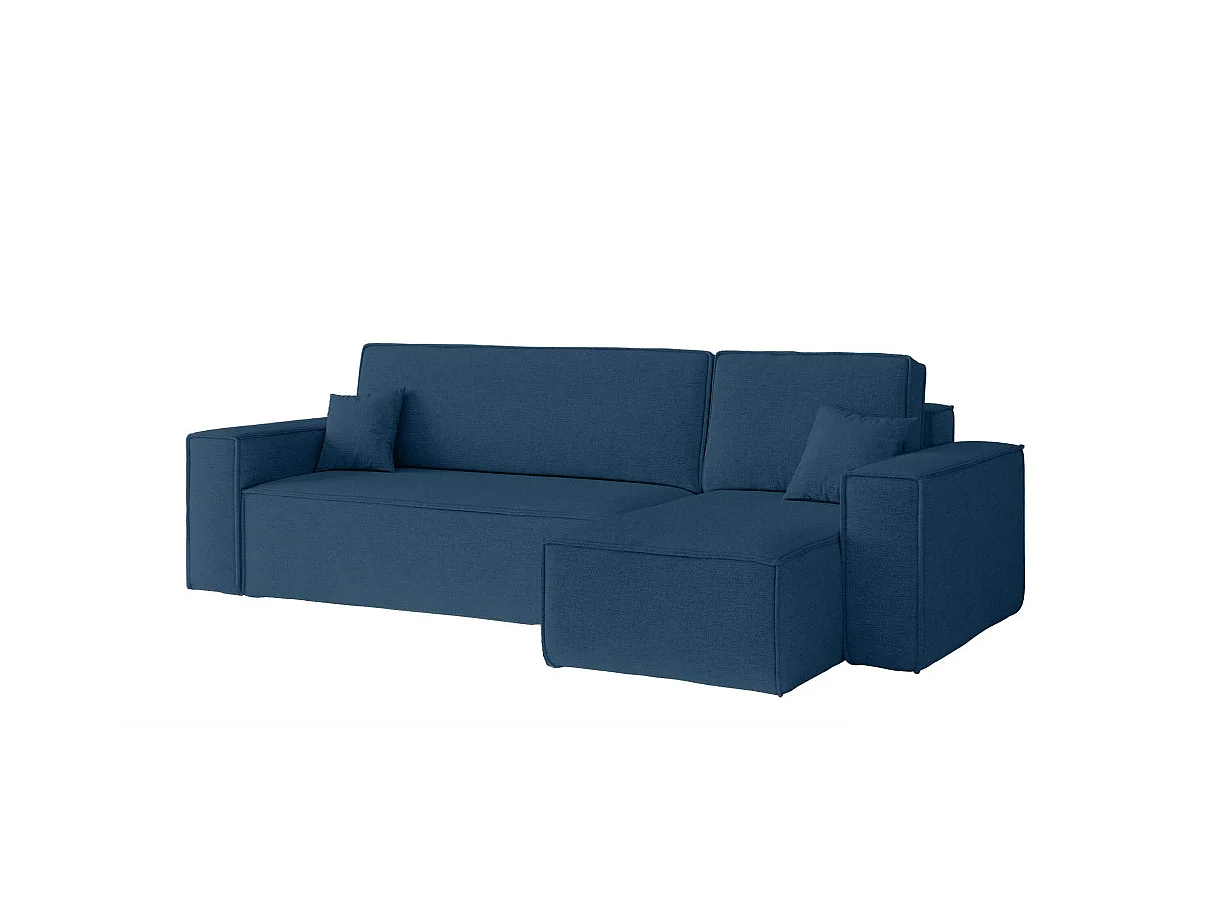 Canapé d'angle FARAH convertible réversible avec rangement en tissu - Bleu foncé