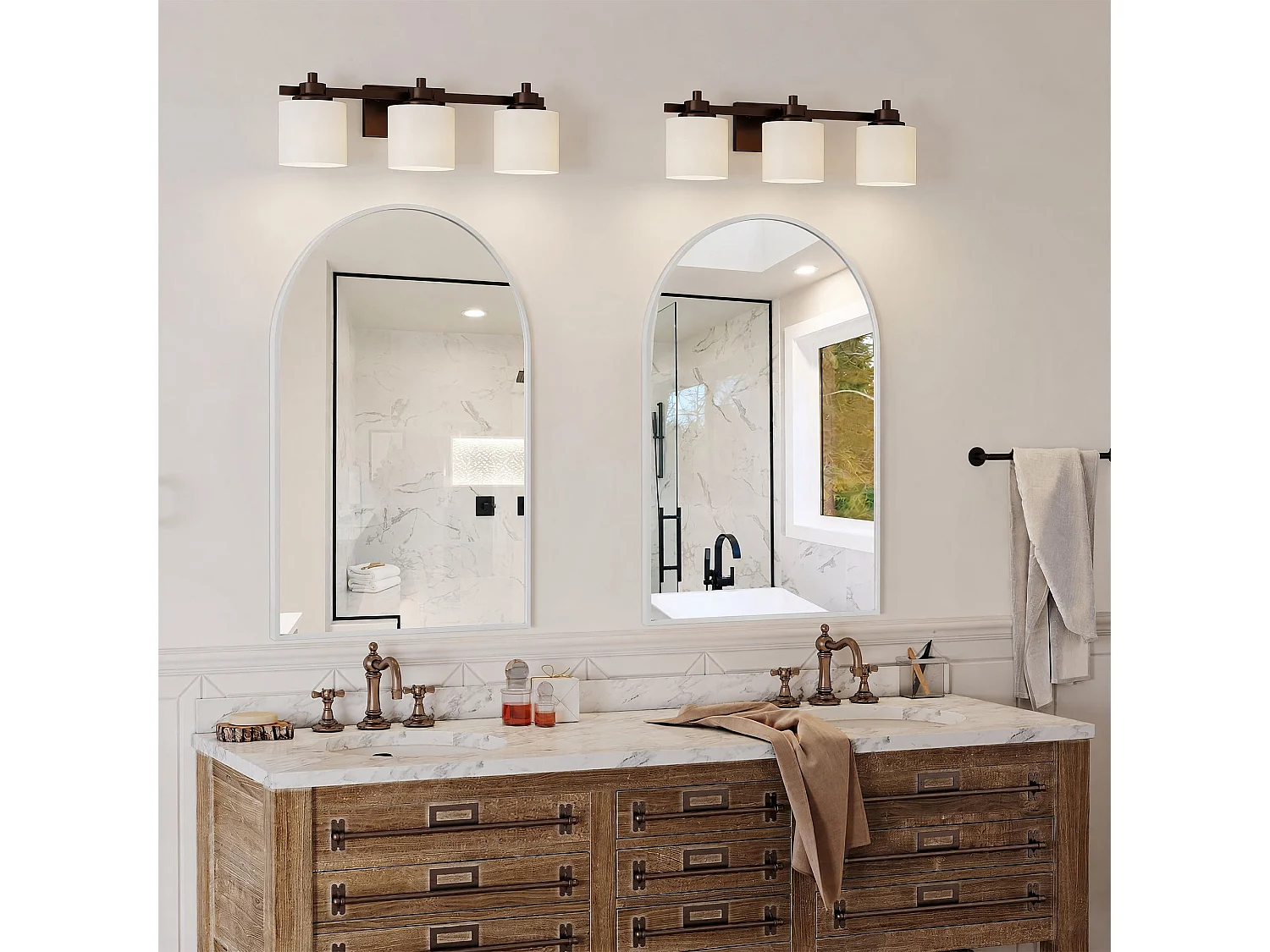 Miroir mural arqué 90x61 cm en verre trempé avec cadre aluminium, miroir design moderne blanc chambre salle de bain