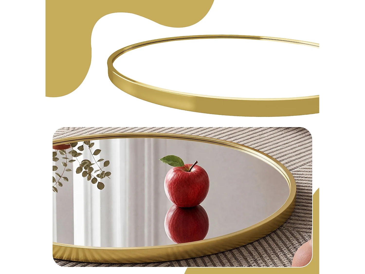 Miroir Rond Mural 75 cm, Cadre Aluminium Doré, Verre Trempé, Design Moderne pour Salon, Chambre, Salle de Bain, Entrée