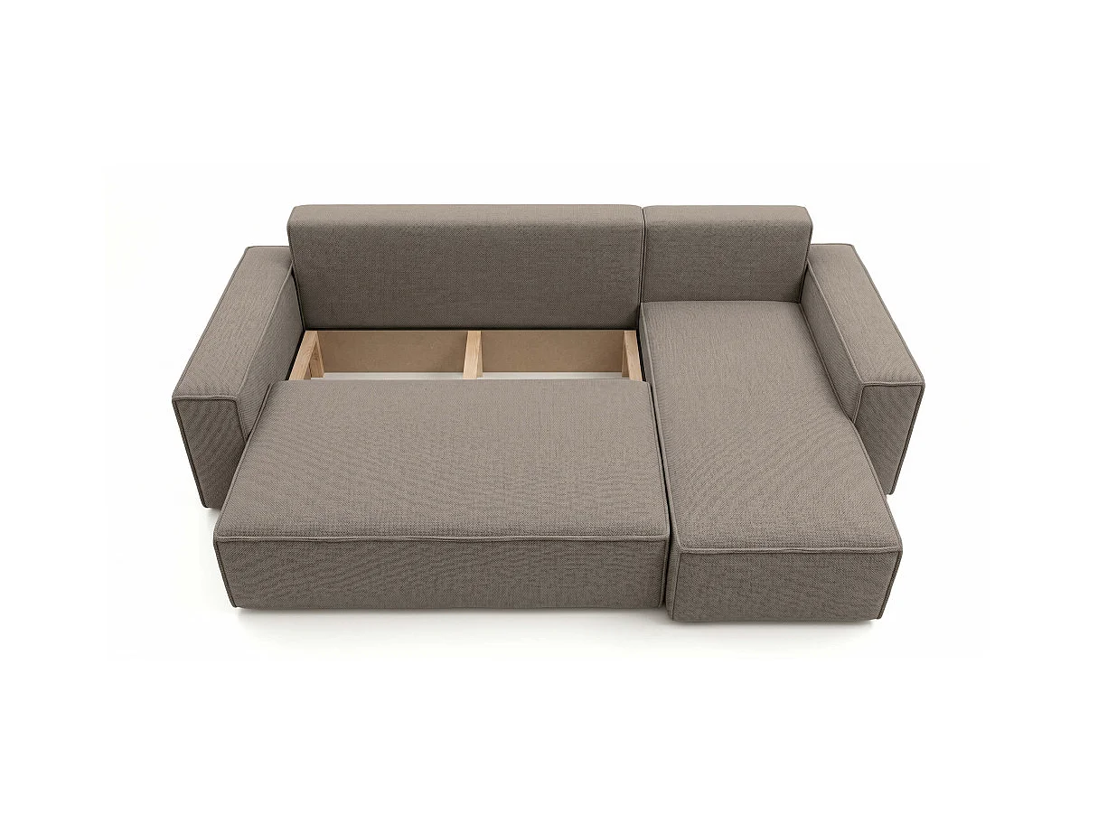 Canapé d'angle FARAH convertible réversible avec rangement en tissu - Taupe