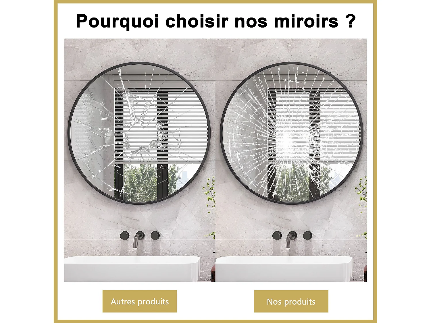 Miroir Rond Mural 75 cm, Cadre Aluminium Noir, Verre Trempé, Design Moderne pour Salon, Chambre, Salle de Bain, Entrée