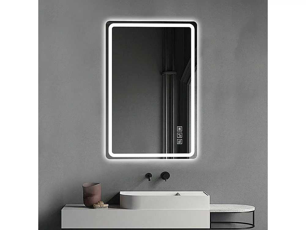 Miroir LED salle de bain 60x100 cm sans cadre, bord givré lumineux, anti-buée, 3 couleurs, variateur 10-100%, mémoire