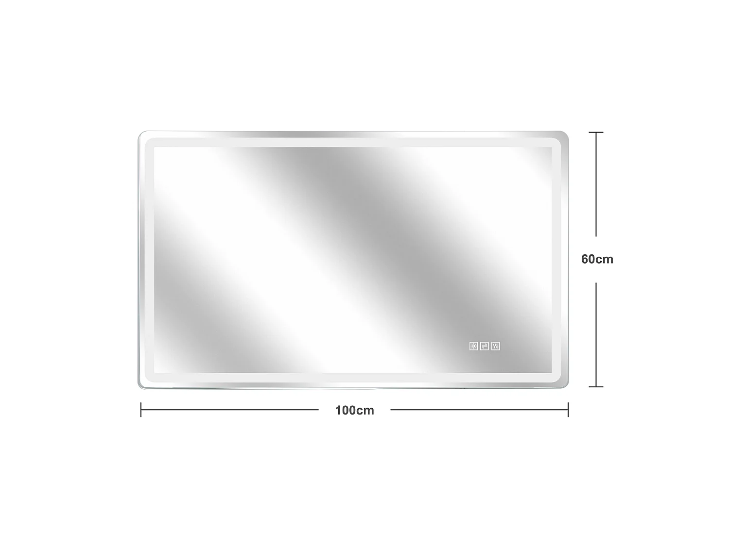 Miroir LED salle de bain 60x100 cm sans cadre, bord givré lumineux, anti-buée, 3 couleurs, variateur 10-100%, mémoire
