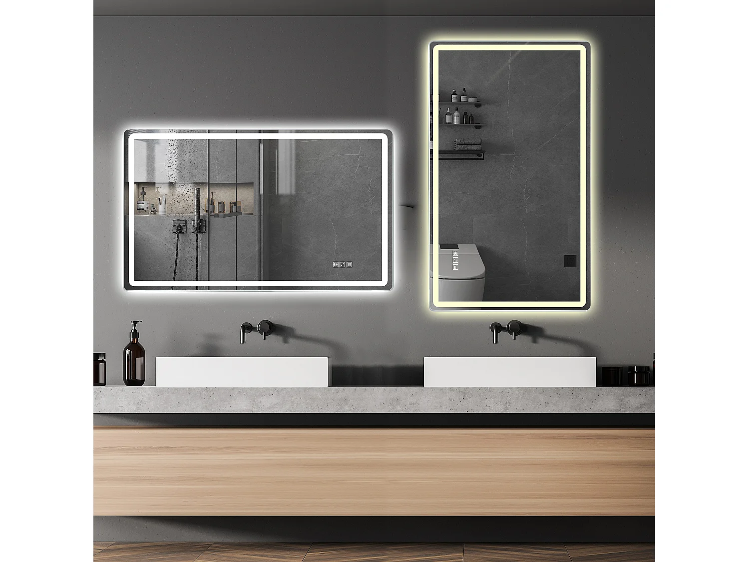 Miroir LED salle de bain 60x100 cm sans cadre, bord givré lumineux, anti-buée, 3 couleurs, variateur 10-100%, mémoire