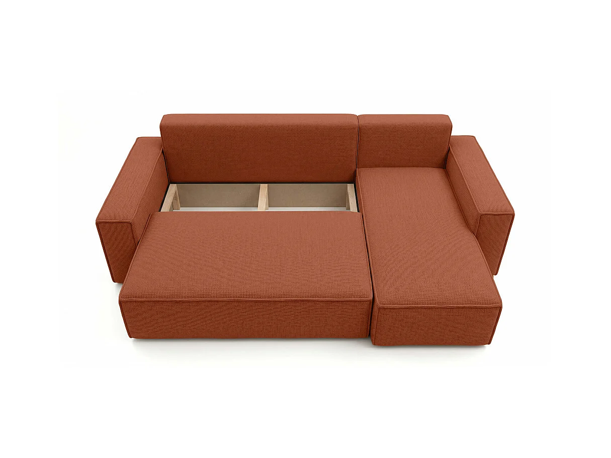 Canapé d'angle FARAH convertible réversible avec rangement en tissu - Terracotta