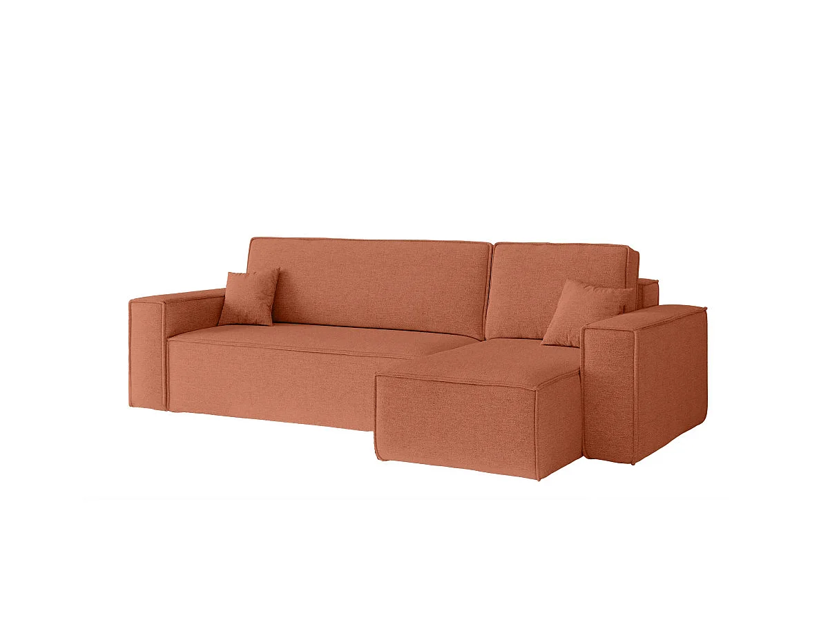 Canapé d'angle FARAH convertible réversible avec rangement en tissu - Terracotta