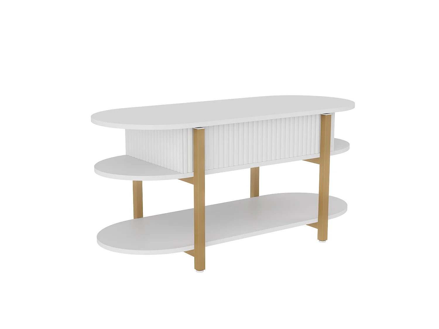 Table basse relevable 106x45x50 cm avec rangement caché et étagères, plateau lift-up à vérins à gaz, salon moderne, blanc