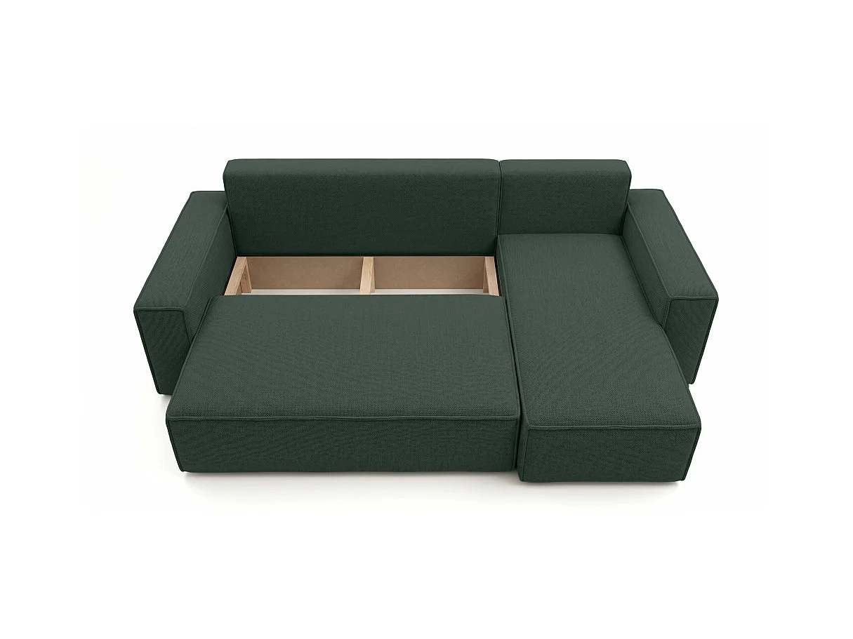 Canapé d'angle FARAH convertible réversible avec rangement en tissu - Vert foncé