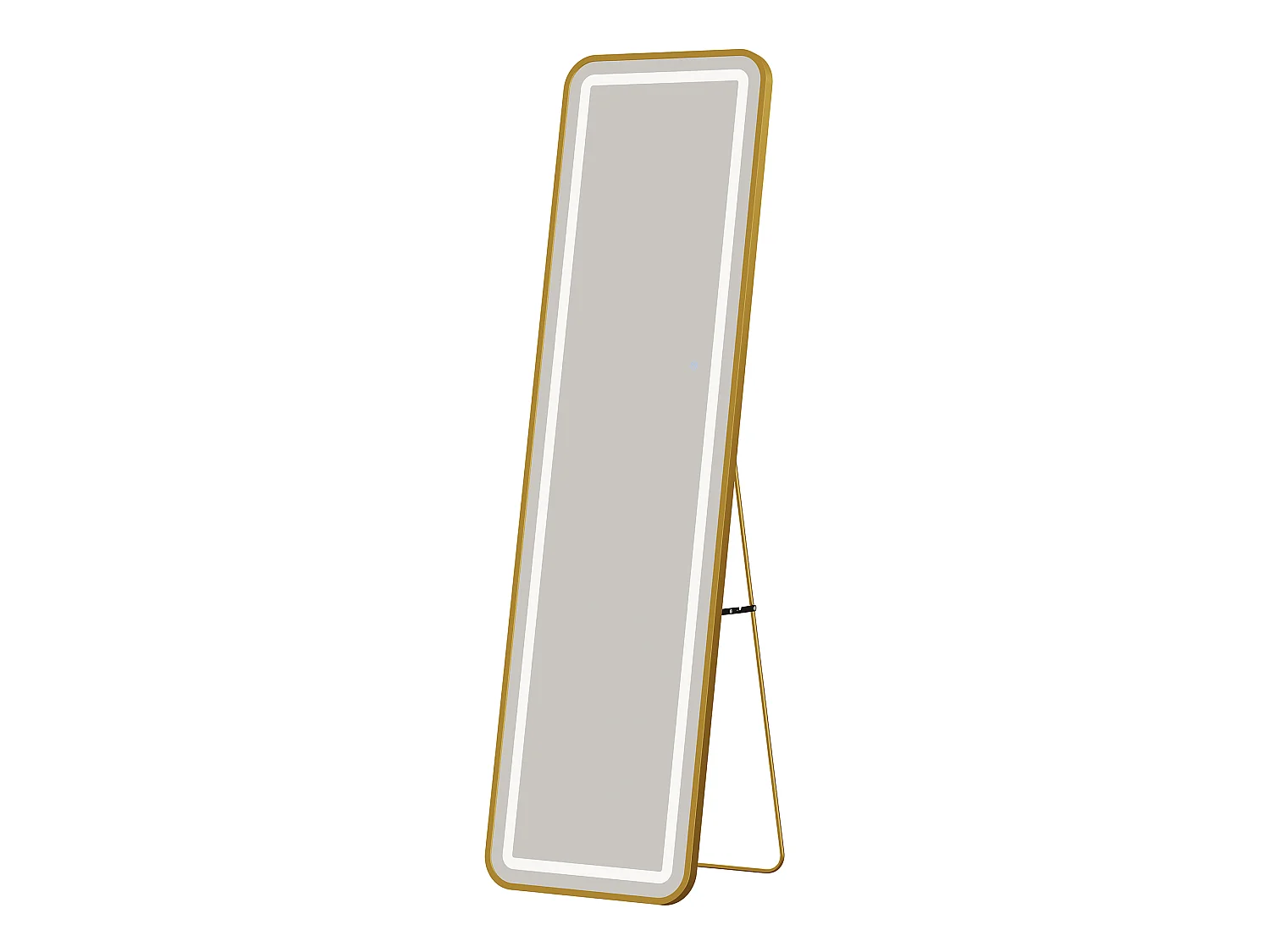 Miroir sur pied LED 150 x 40 cm – Miroir plein pied en verre trempé, 3 couleurs et luminosité réglable – Cadre doré à coins arrondis
