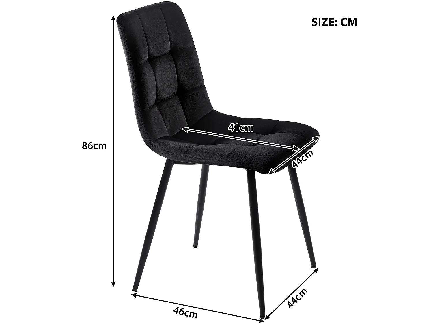 Table à manger extensible 140/180 cm, plateau MDF blanc, piètement métal noir, avec 8 chaises velours noir – ensemble 8 places