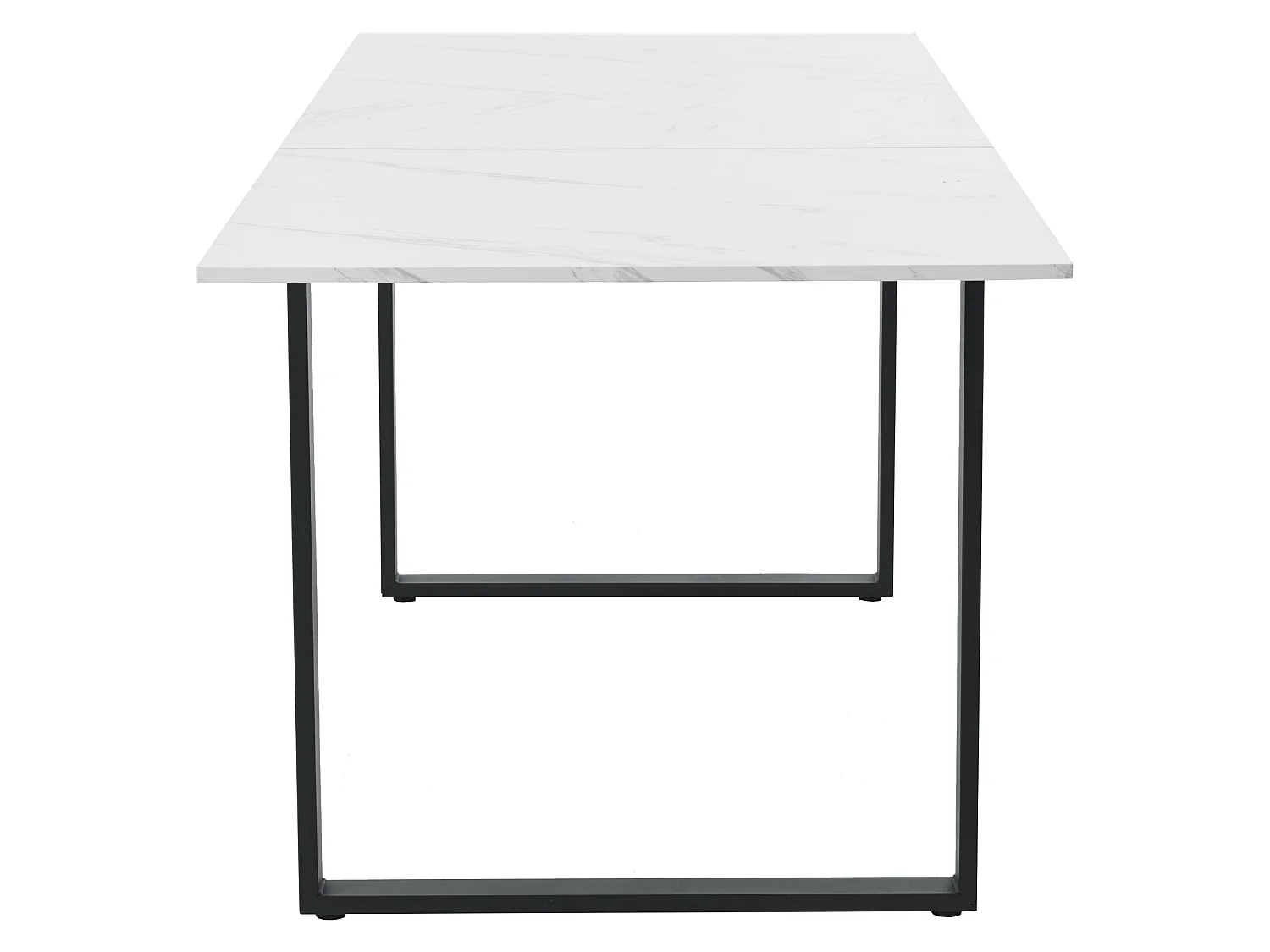 Table à manger extensible 140/180 cm, plateau MDF blanc, piètement métal noir, avec 8 chaises velours noir – ensemble 8 places