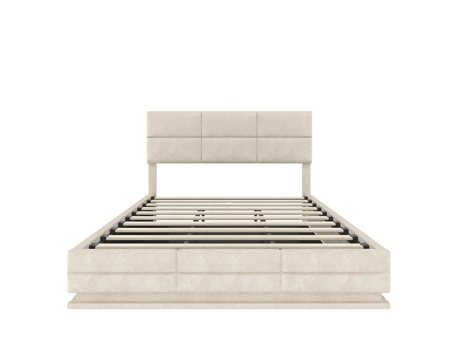 Lit coffre 180x200 cm en velours avec rangement hydraulique, tête de lit réglable, LED et USB/Type-C, beige – sans matelas