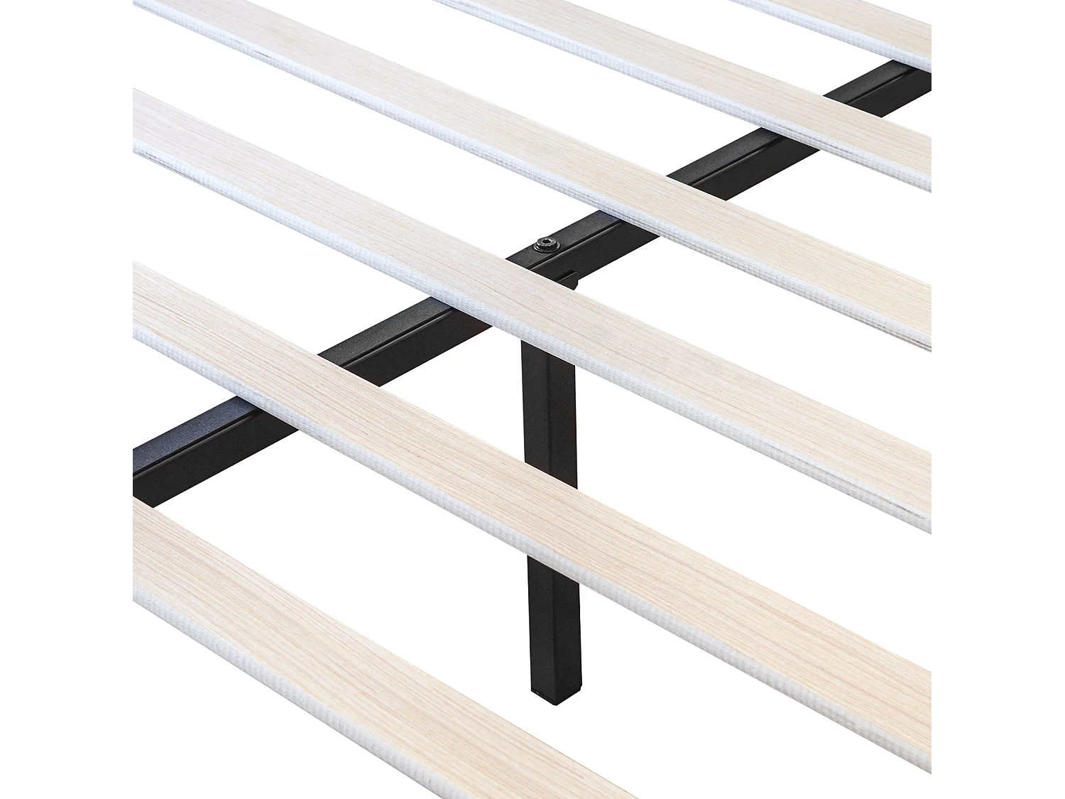 Lit double 140x190 cm tapissé en velours beige, tête de lit rembourrée, sommier à lattes robuste