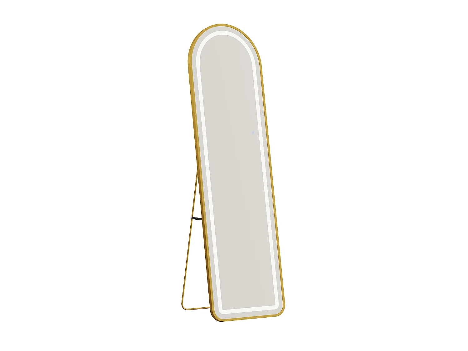 Miroir sur pied LED 150 x 40 cm – Miroir plein pied en verre trempé, 3 couleurs et luminosité réglable – Cadre doré à coins arrondis