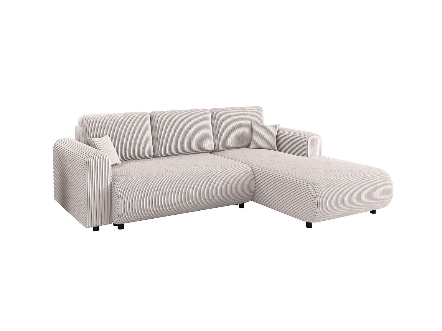 Ecksofa mit Schlaffunktion, Cord, wahlweise links oder rechts – ELLY L Hell Graubeige