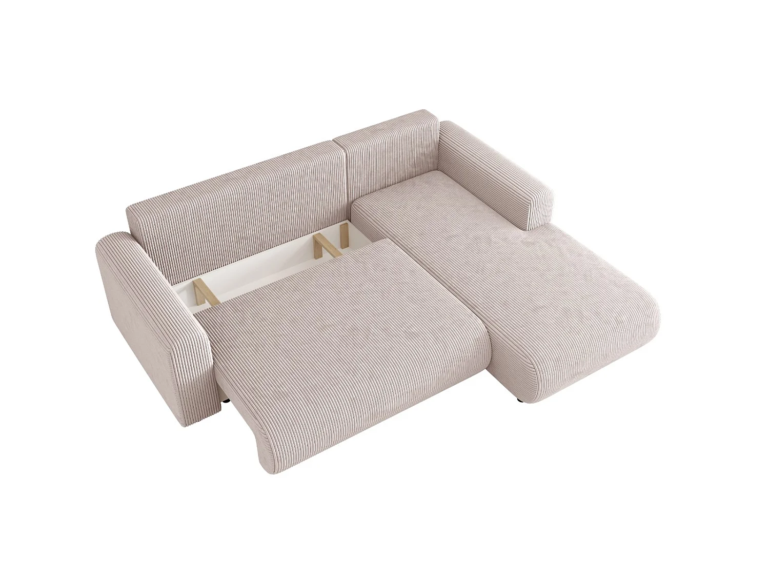 Ecksofa mit Schlaffunktion, Cord, wahlweise links oder rechts – ELLY L Hell Graubeige