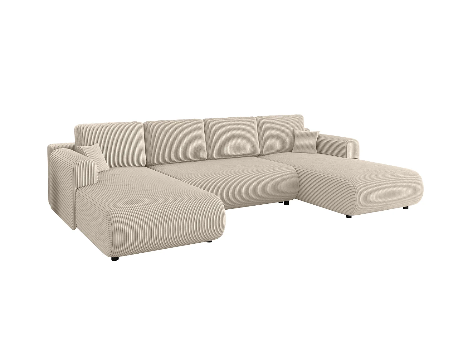 Canapé en U convertible avec coffre, velours côtelé, réversible – ELLY U Crème