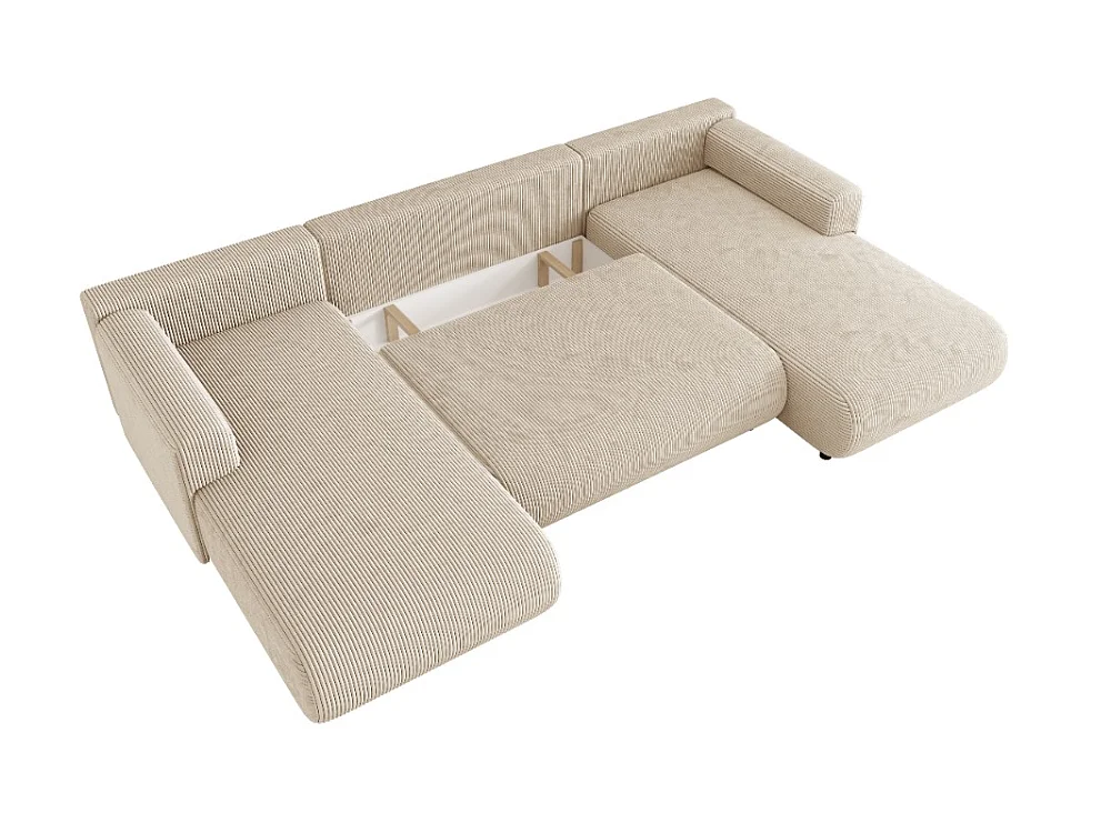 Canapé en U convertible avec coffre, velours côtelé, réversible – ELLY U Crème