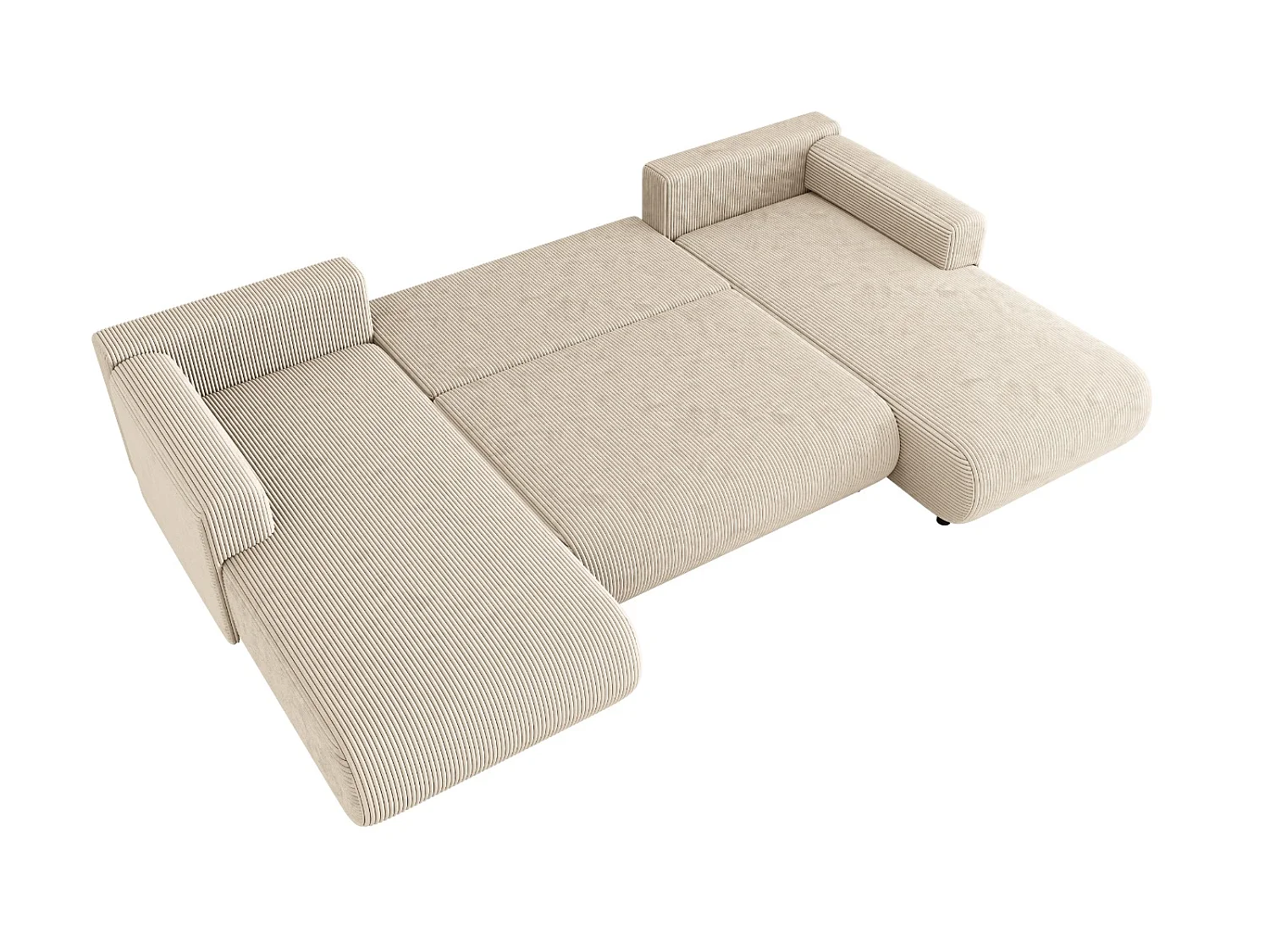 Canapé en U convertible avec coffre, velours côtelé, réversible – ELLY U Crème