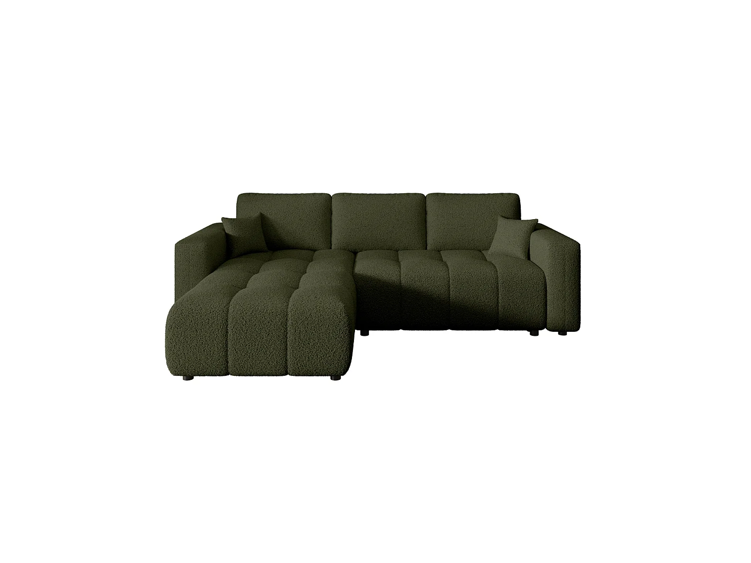 Canapé d'angle convertible avec coffre, bouclé, réversible – ARA L Vert olive