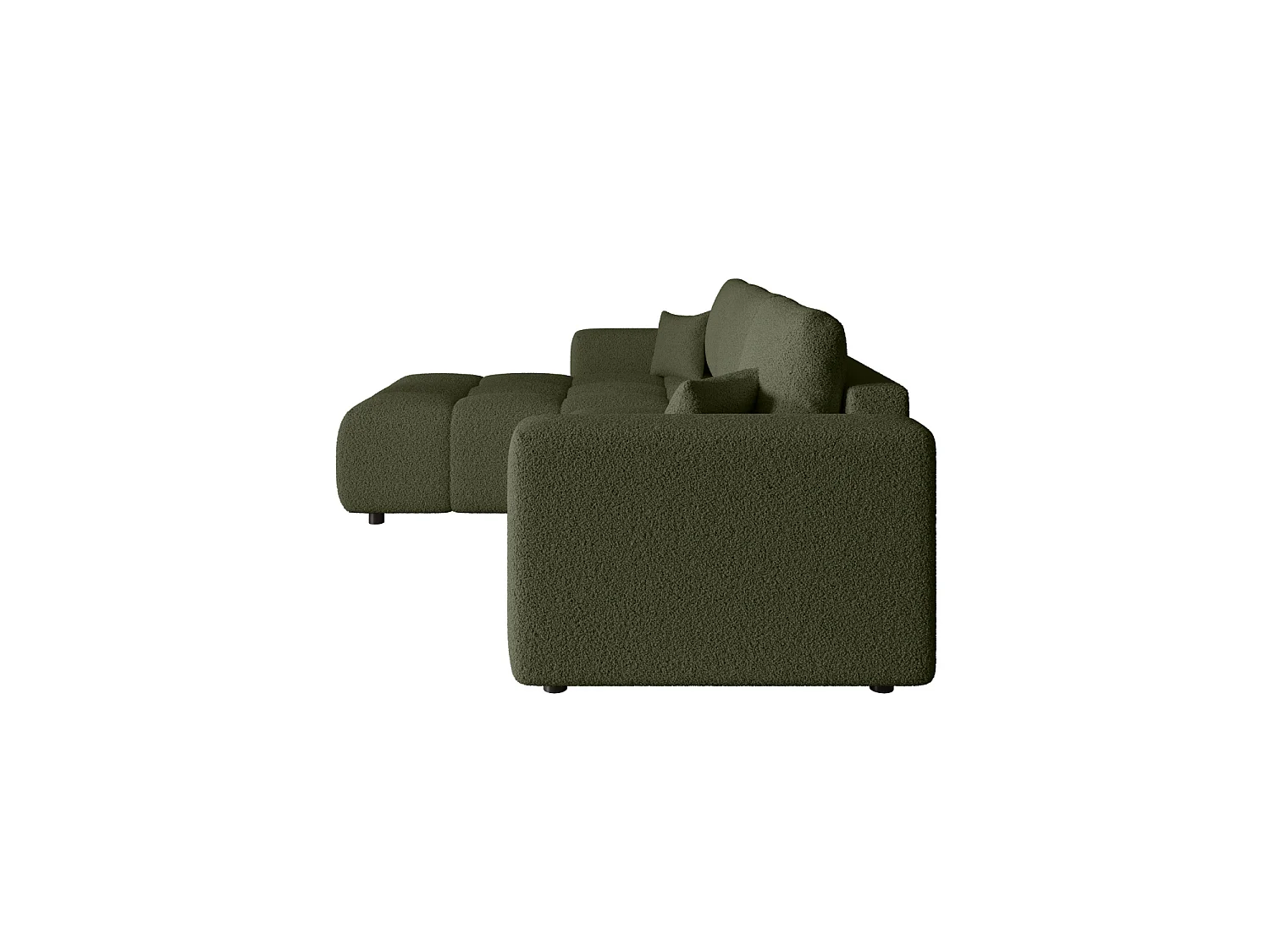 Canapé d'angle convertible avec coffre, bouclé, réversible – ARA L Vert olive