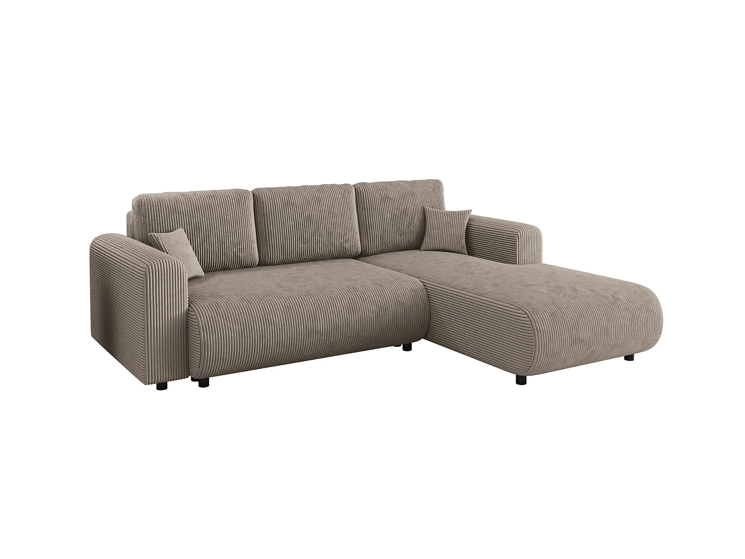 Ecksofa mit Schlaffunktion, Cord, wahlweise links oder rechts – ELLY L Kalt Graubeige