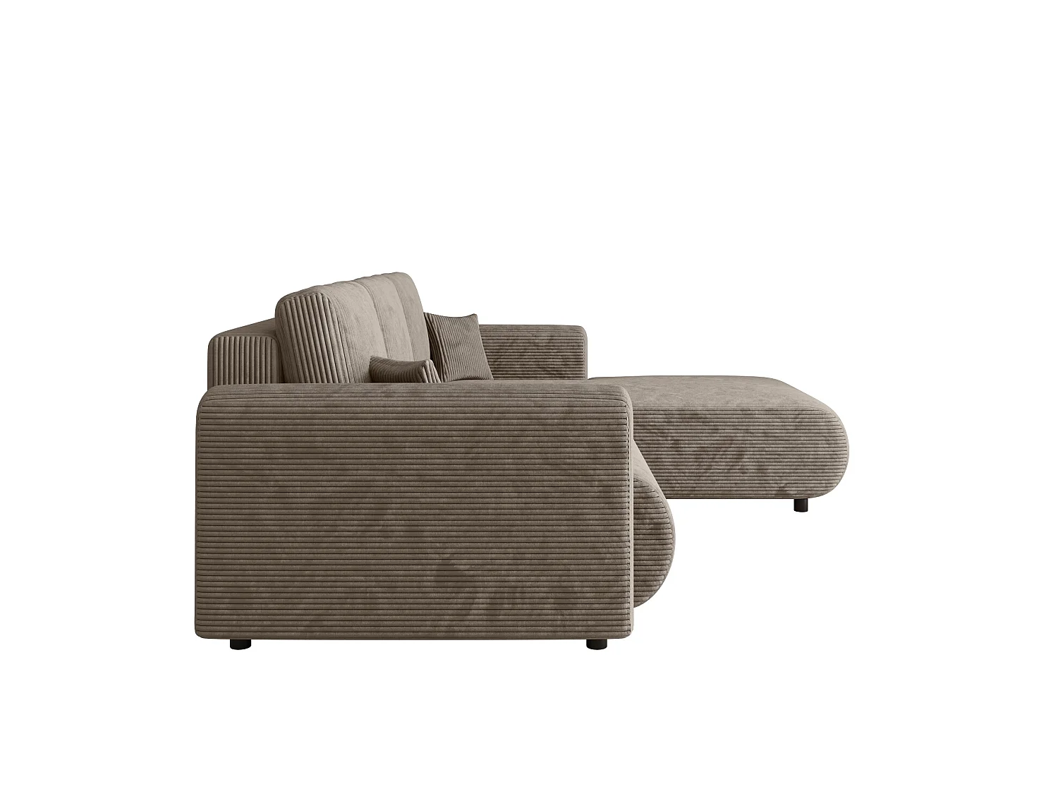 Ecksofa mit Schlaffunktion, Cord, wahlweise links oder rechts – ELLY L Kalt Graubeige