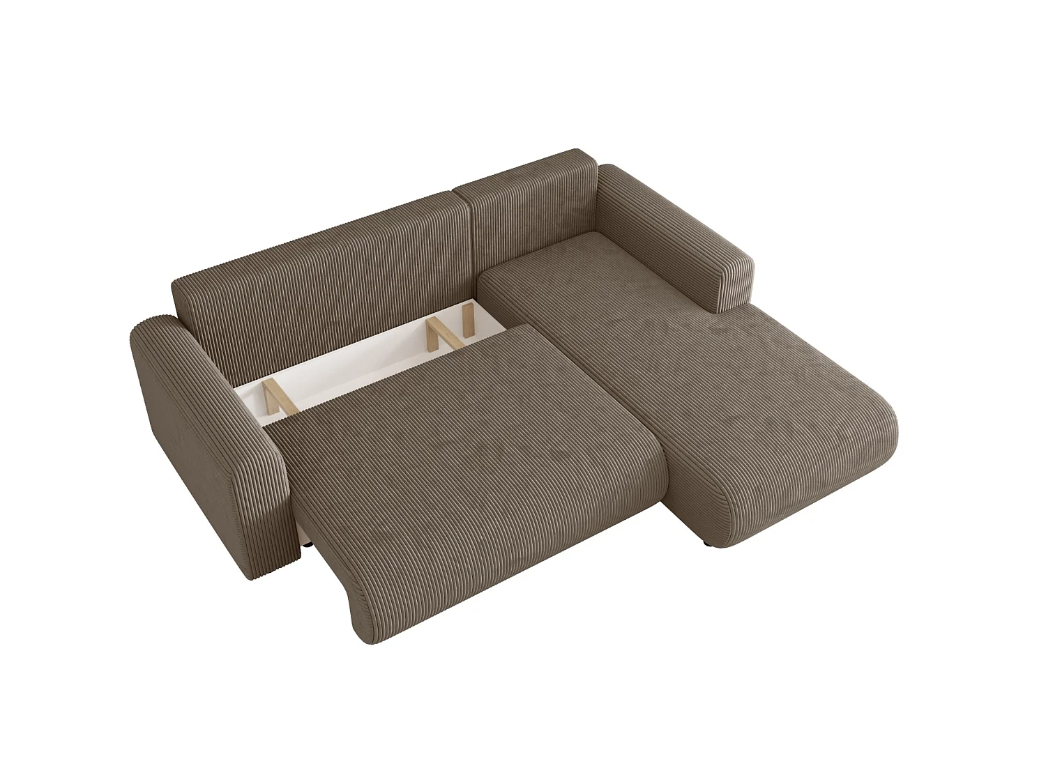 Ecksofa mit Schlaffunktion, Cord, wahlweise links oder rechts – ELLY L Kalt Graubeige