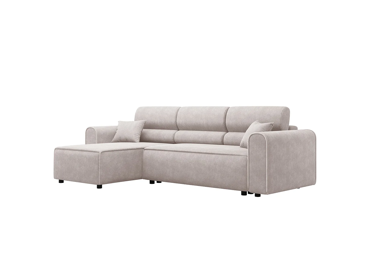Ecksofa mit Schlaffunktion, Cord, wahlweise links oder rechts – ILIA L Hell Graubeige