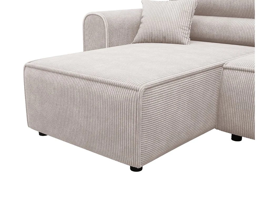 Ecksofa mit Schlaffunktion, Cord, wahlweise links oder rechts – ILIA L Hell Graubeige