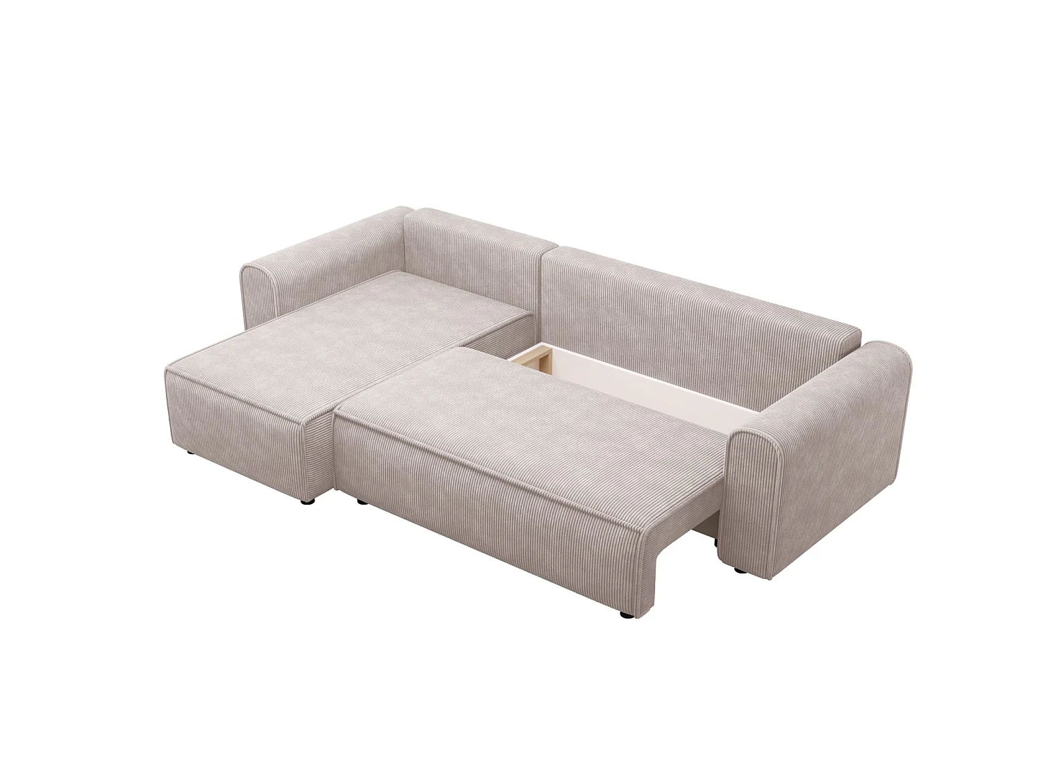 Ecksofa mit Schlaffunktion, Cord, wahlweise links oder rechts – ILIA L Hell Graubeige