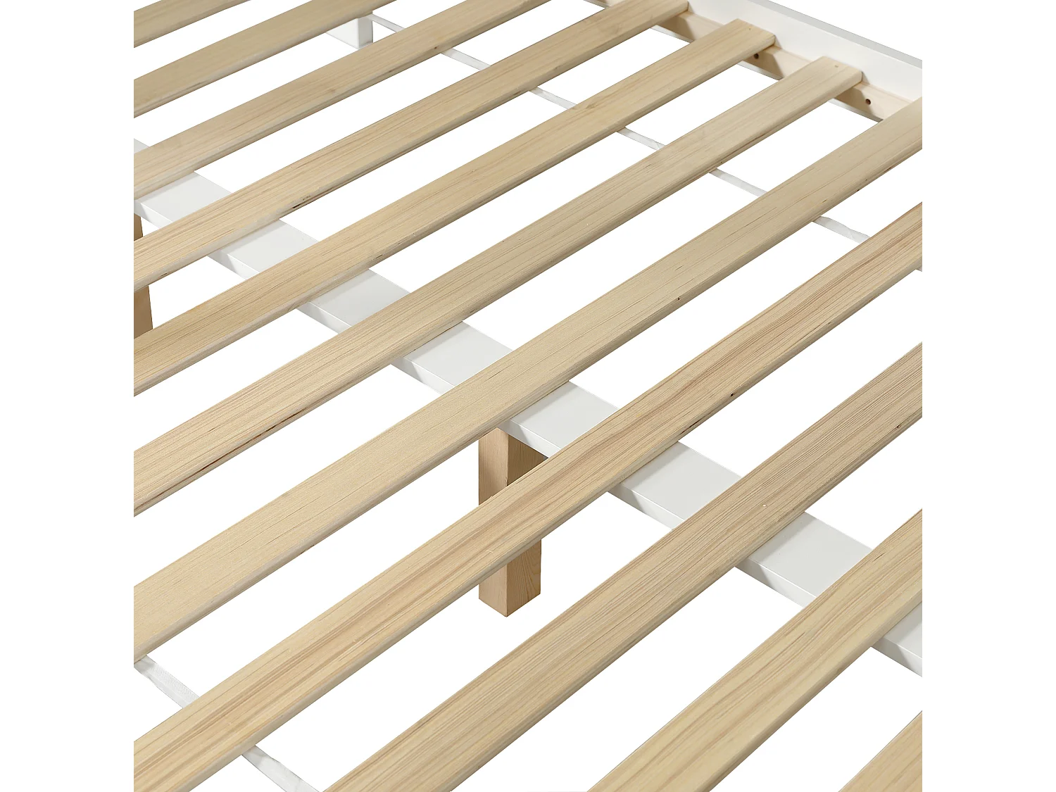 Litera 90/140x200 cm de madera blanca y natural con escalera de almacenamiento, 3 cajones y escalera, sin colchón