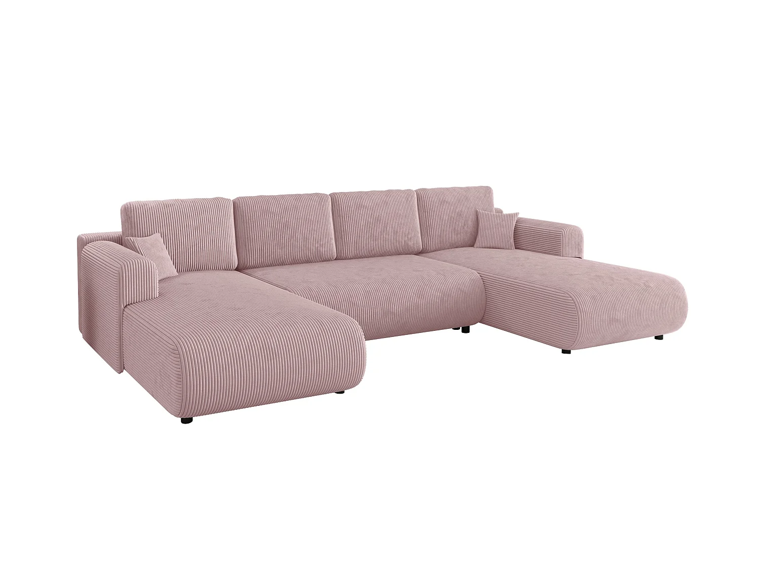 U-soffa med bäddfunktion och förvaring, manchester, vändbar – ELLY U Rosa beige