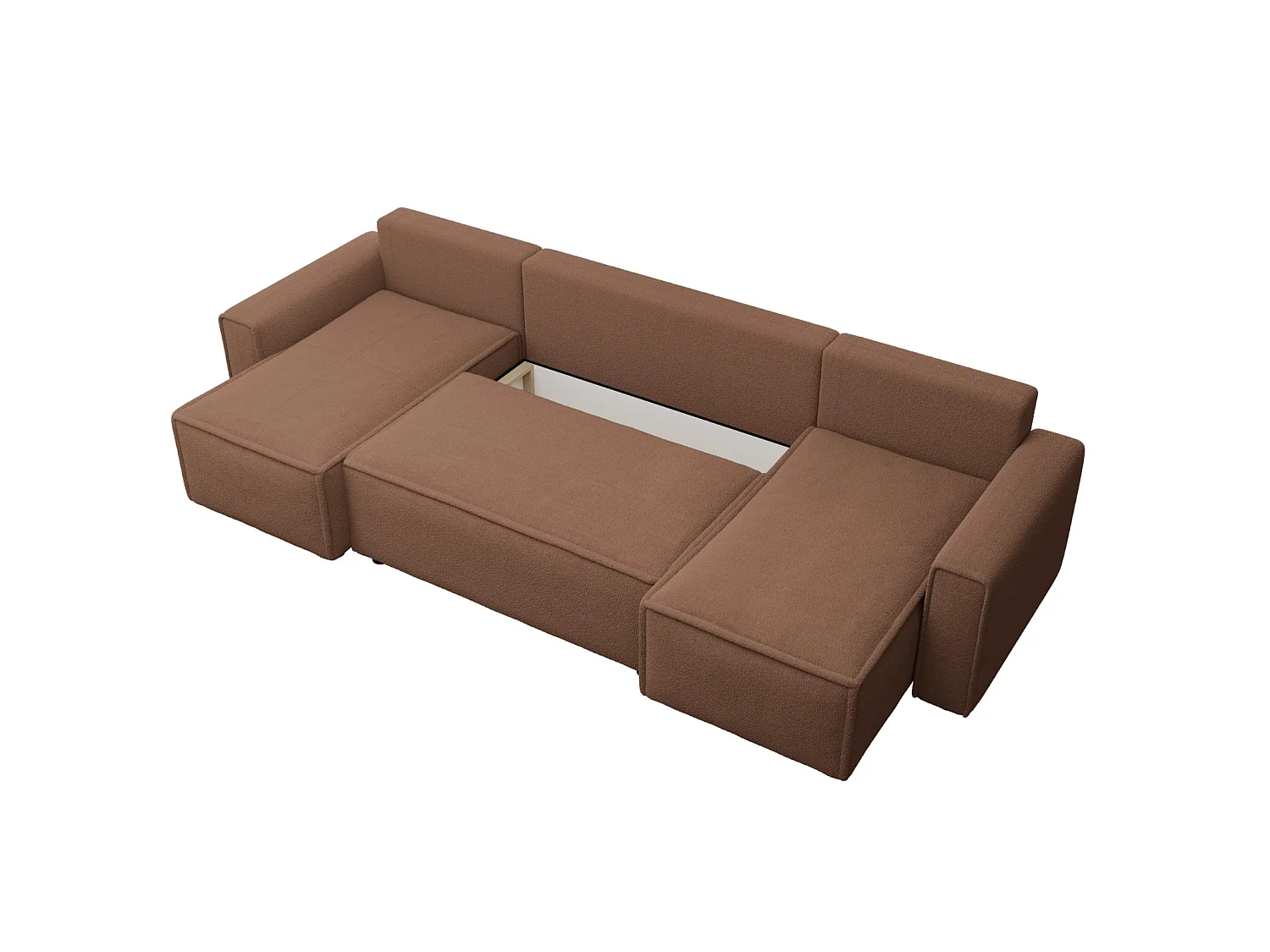 Wohnlandschaft U-Form mit Schlaffunktion, Bouclé – RIMI U Rotbraun