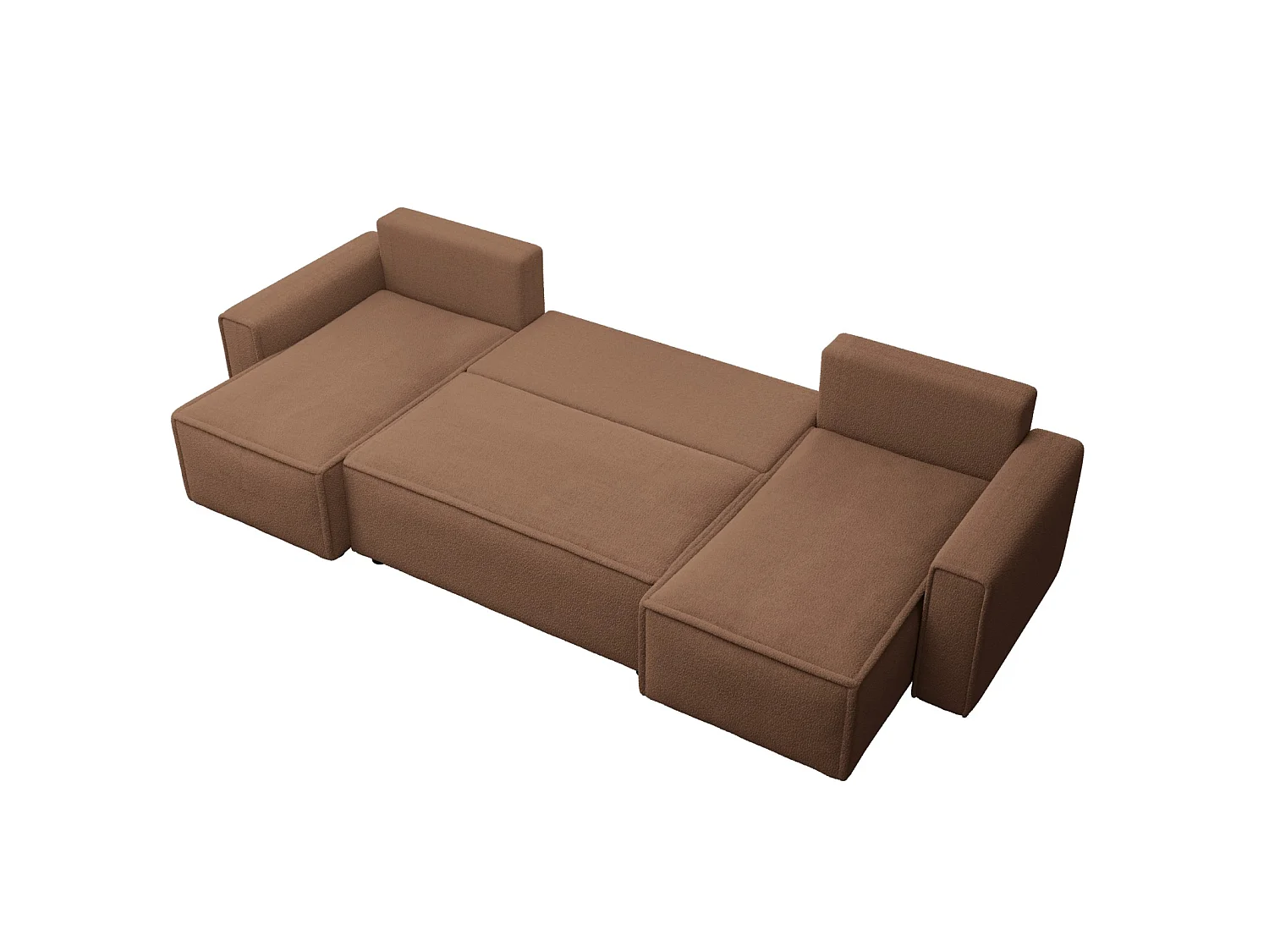Wohnlandschaft U-Form mit Schlaffunktion, Bouclé – RIMI U Rotbraun
