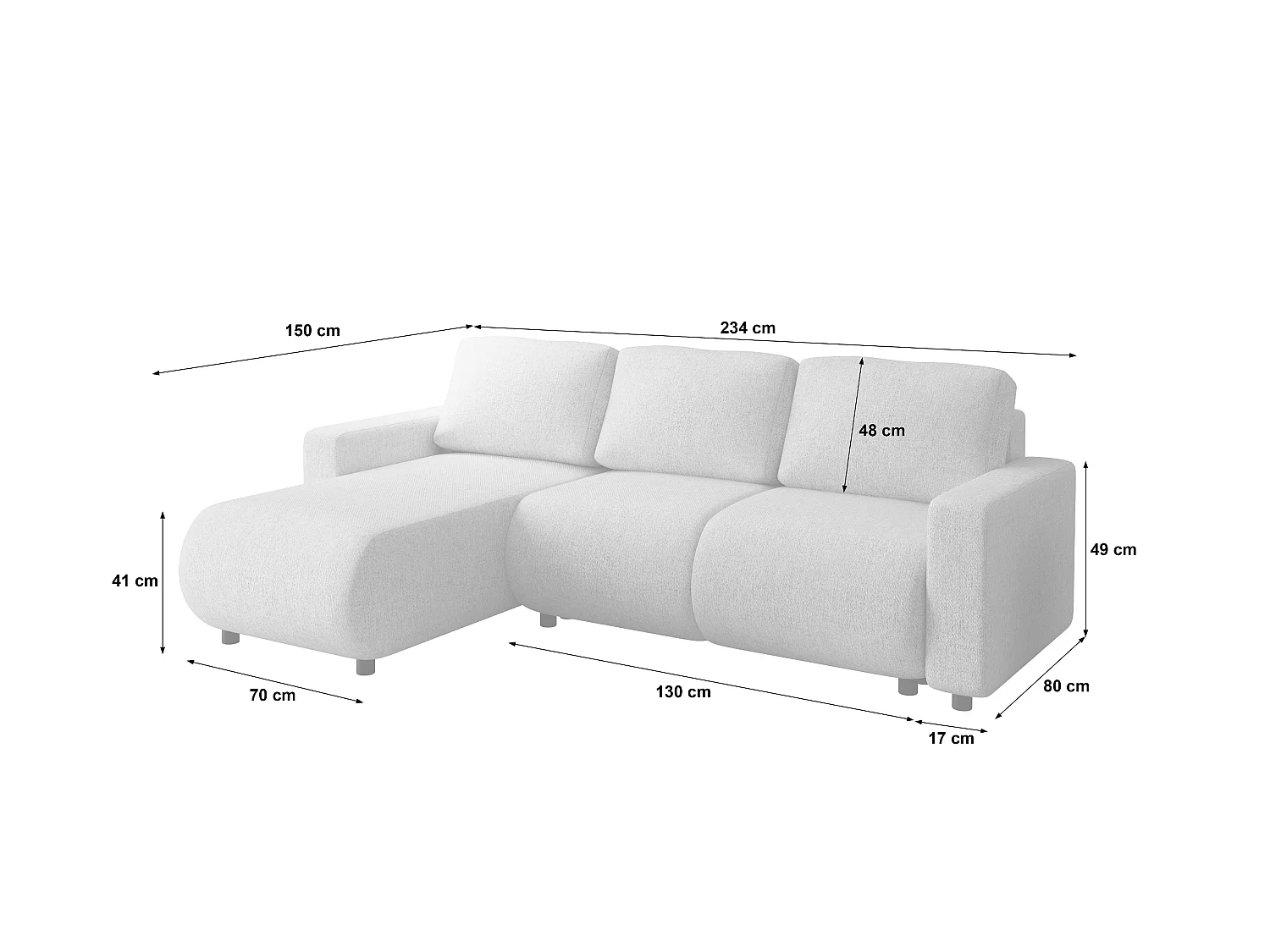 Canapé d'angle convertible avec coffre, réversible – LUMI L Blanc nacré