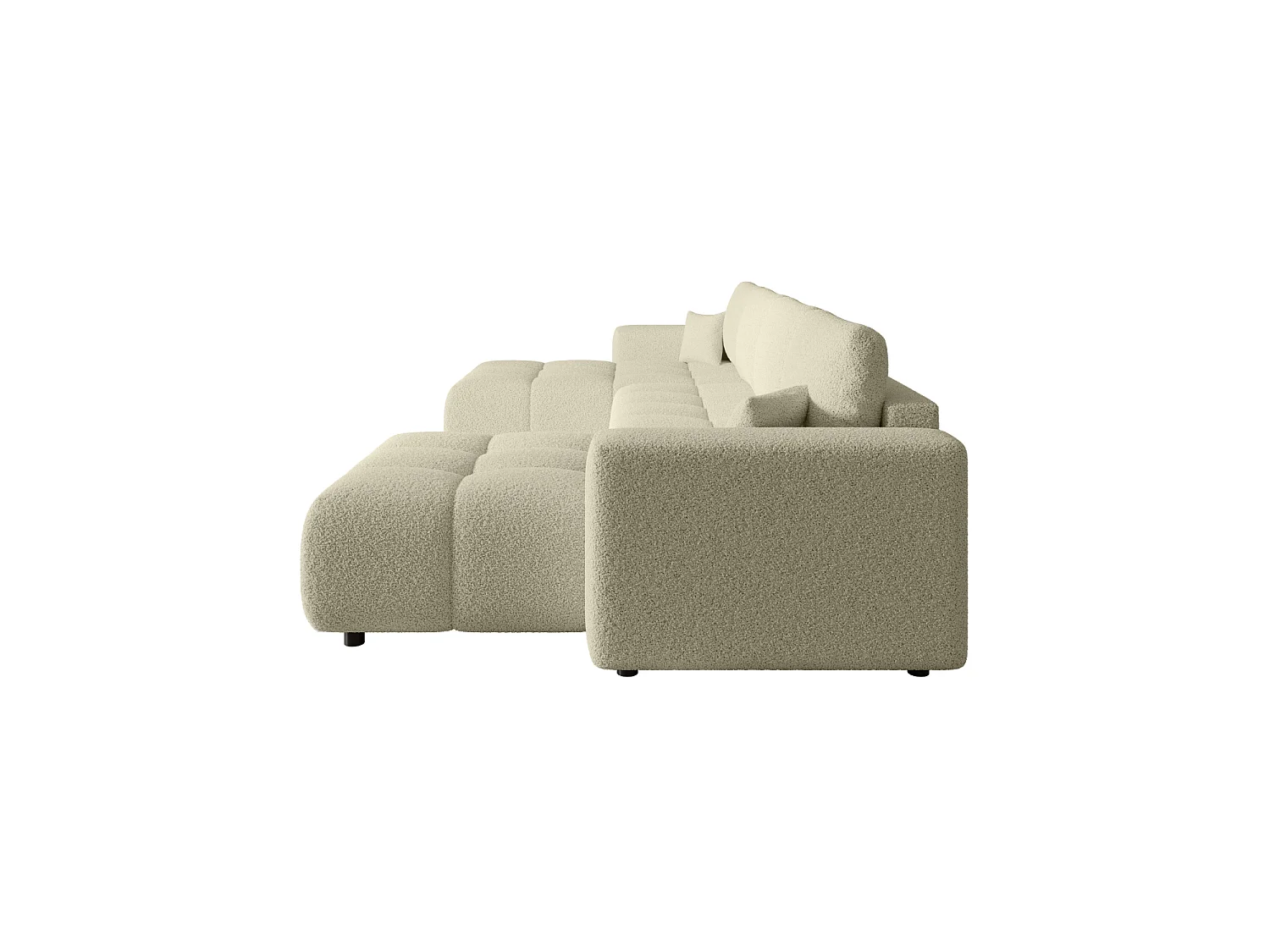 Divano letto a U con contenitore, bouclé – ARA U Talpa scuro