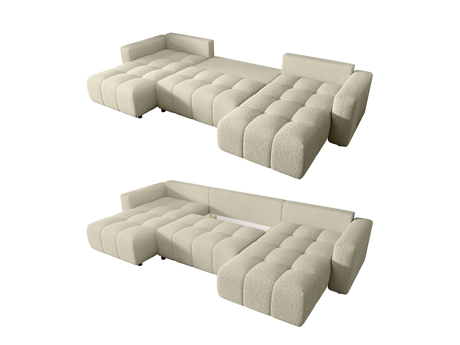 Divano letto a U con contenitore, bouclé – ARA U Talpa scuro