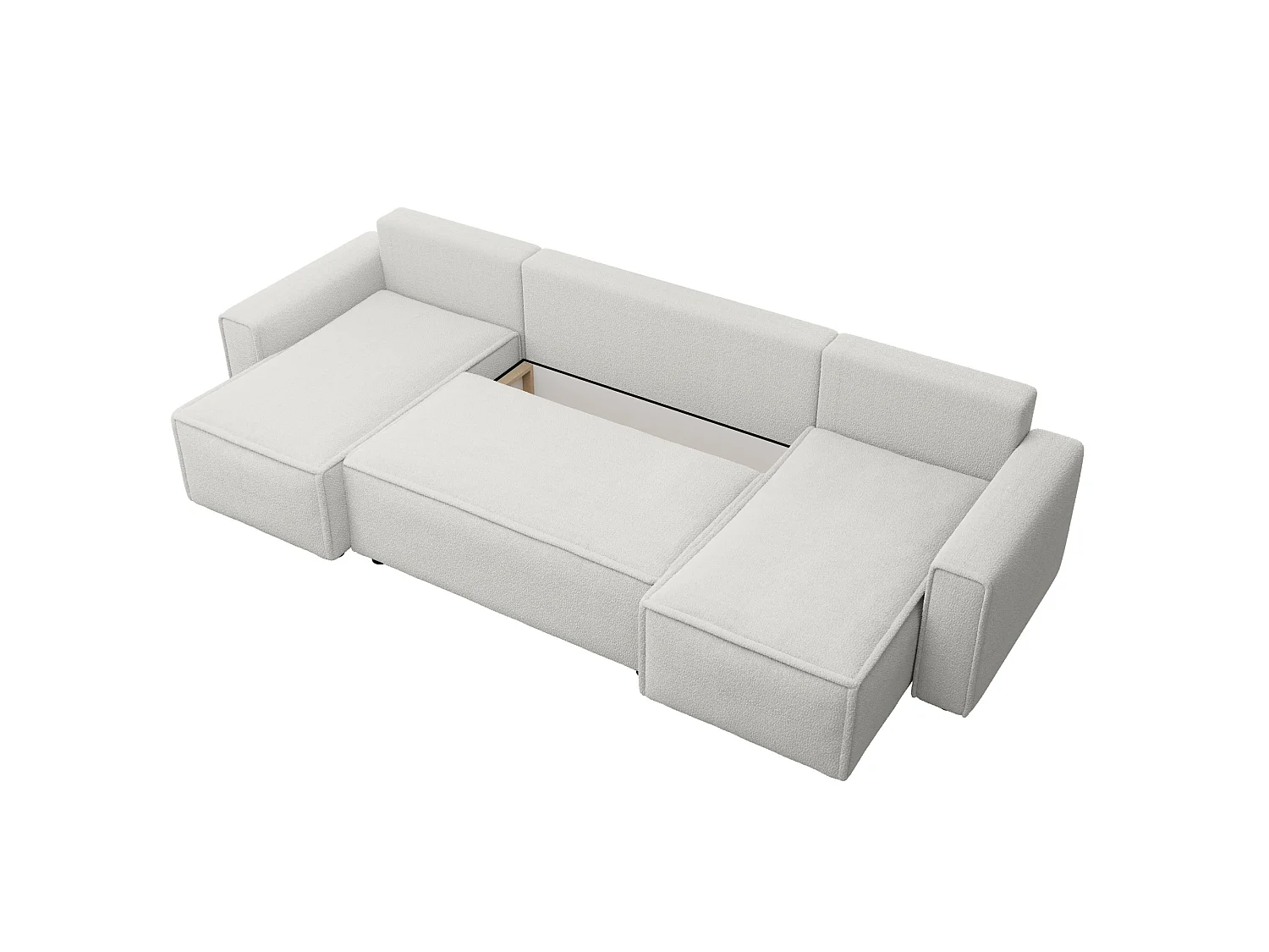 Canapé en U convertible avec coffre, bouclé – RIMI U Blanc crème