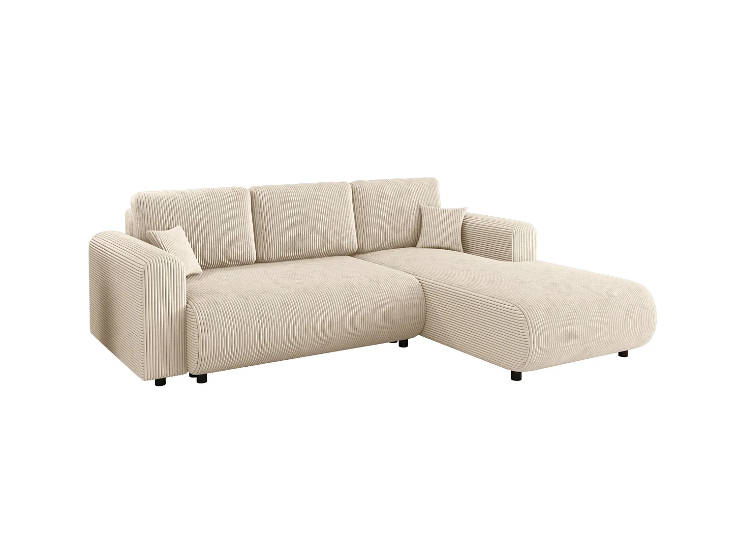 Canapé d'angle convertible avec coffre, velours côtelé, réversible – ELLY L Crème