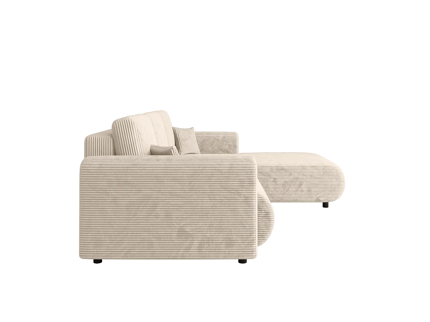 Canapé d'angle convertible avec coffre, velours côtelé, réversible – ELLY L Crème