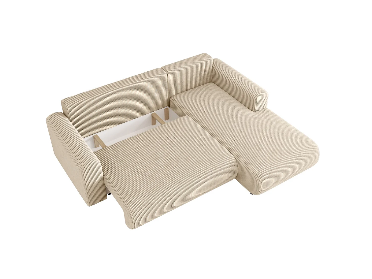 Canapé d'angle convertible avec coffre, velours côtelé, réversible – ELLY L Crème