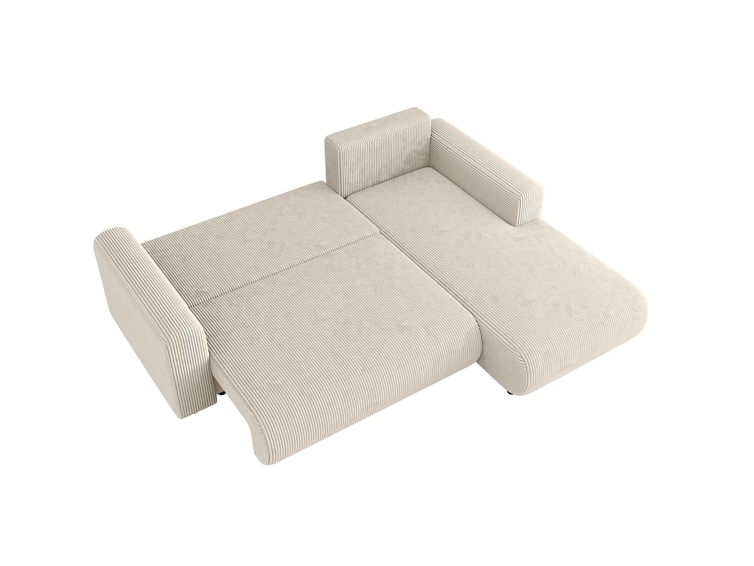 Canapé d'angle convertible avec coffre, velours côtelé, réversible – ELLY L Crème