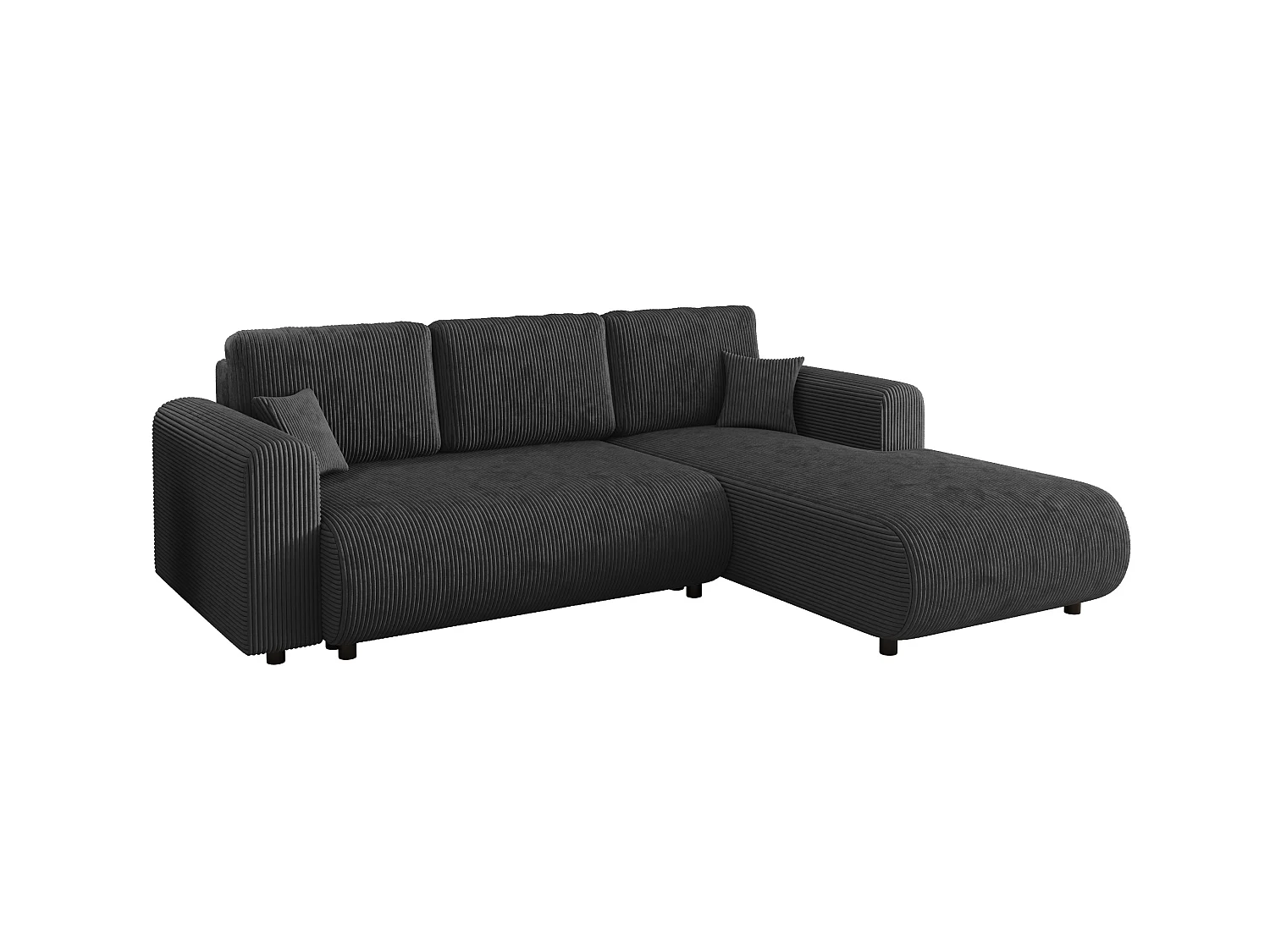 Canapé d'angle convertible avec coffre, velours côtelé, réversible – ELLY L Graphite foncé
